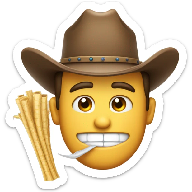 cowboy smirking emoji with piece of straw in his teeth sticker