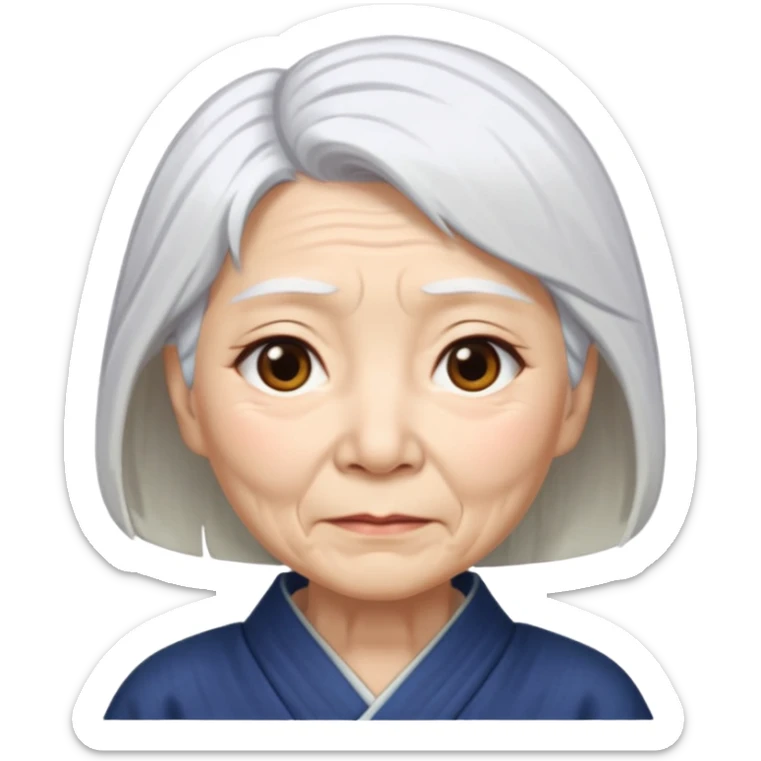 japanese culture old woman with white hair and wrinkles sticker