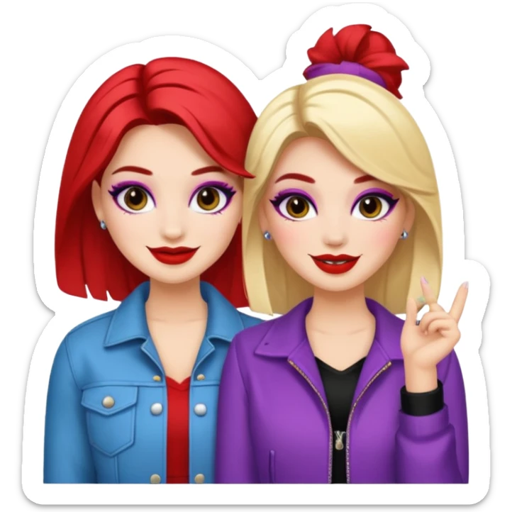 Boujy baddie best friends, fair skin, trendy heavy makeup sticker