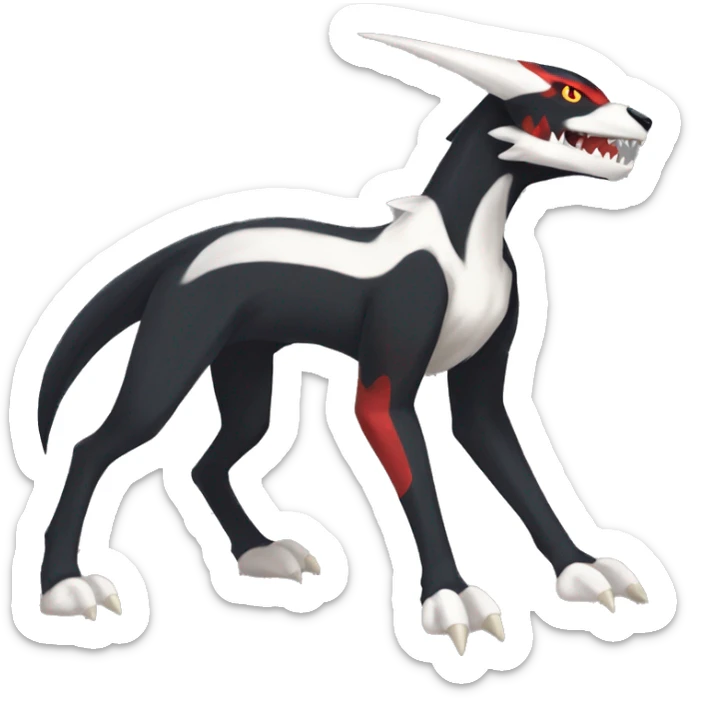 Black Cool Edgy Nargacuga-Houndoom-Garchomp Fakémon with Red and white Edgy markings, full body sticker