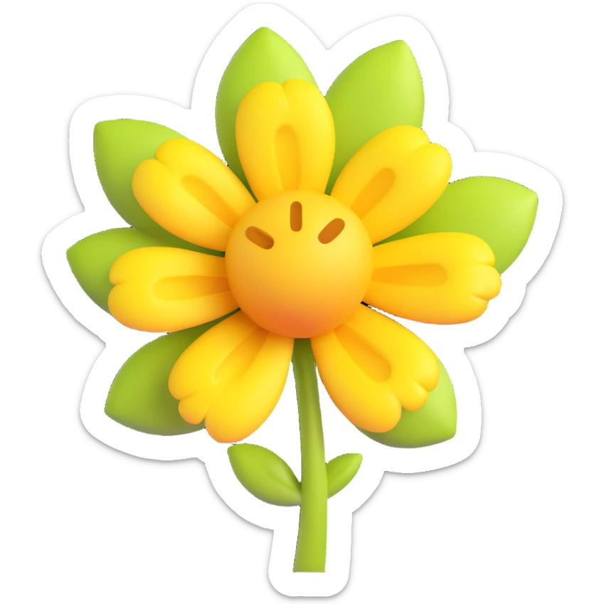 3D iOS style illustration of a yellow flower, with soft realistic shading, smooth gradients, and a modern Apple emoji look. Keep the background simple or transparent. sticker