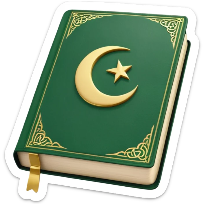 Closed Quran with the Islamic Symbol on it (moon and star) green from left to right sticker