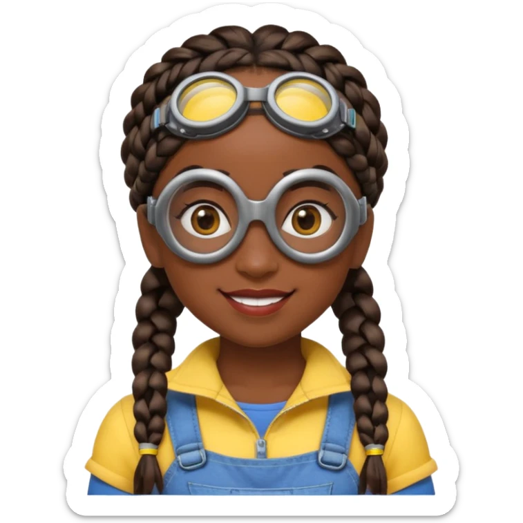 Minion emoji and a smurk like this emoji but a minion so basically that emoji with the goggles and the hair and not a funny head shape 😏  black girl with braids black girl / dark. Skinned girl sticker