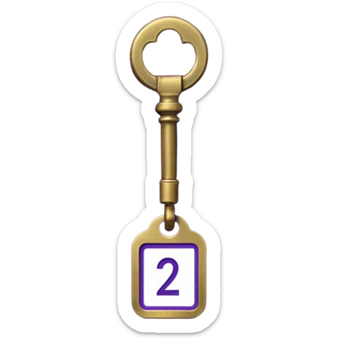 antique brass hotel key with large purple leather room number tag sticker