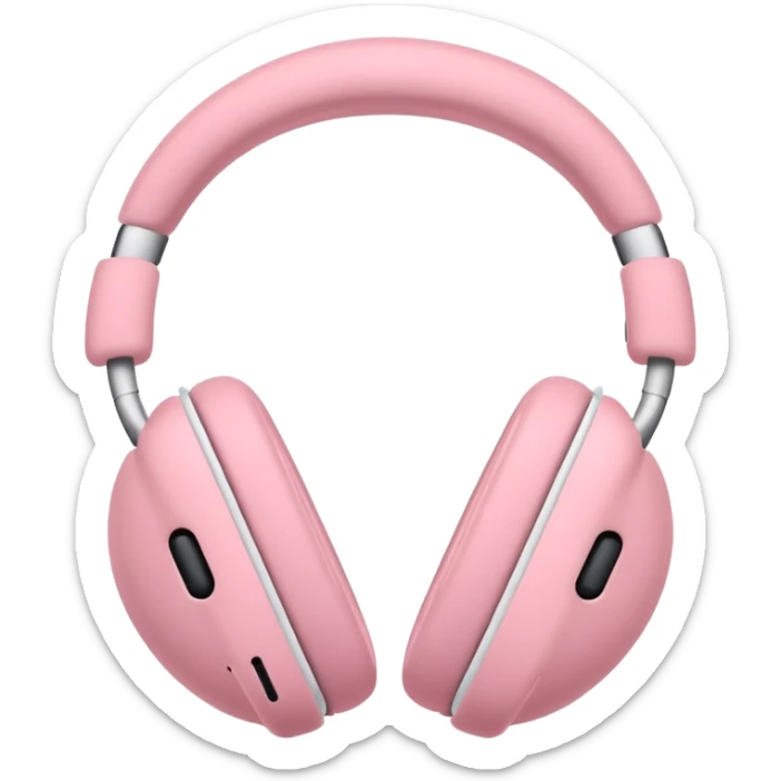 Create a pink happy circle emoji who listens to music on AirPods Max  sticker