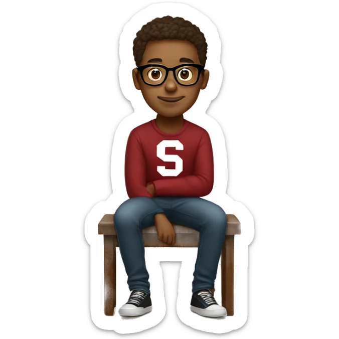 stanford student nerdy with glasses wearing stanford sweater sitting full body including legs sticker