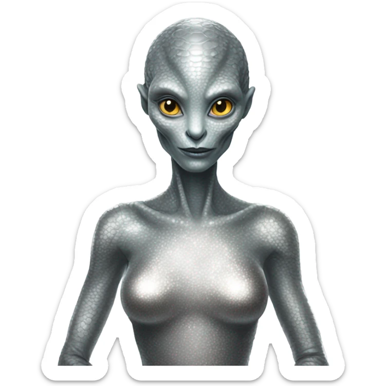 alien reptilian woman in silver dress sticker