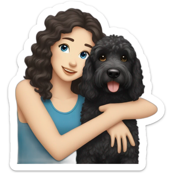 A black golden doodle and a white girl with black hair and blue eyes sticker