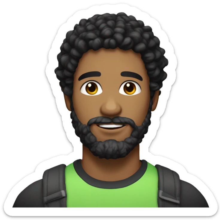 21 year old man with black curly hair and beard. muscular. white skin sticker