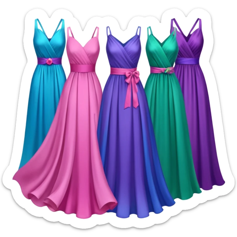4 dresses purple dress pink dress blue dress and green dress sticker
