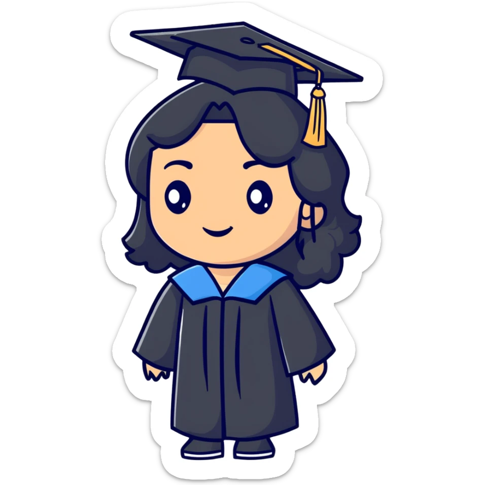 happy latina graduate with long wavy black hair wearing graduation cap and gown sticker