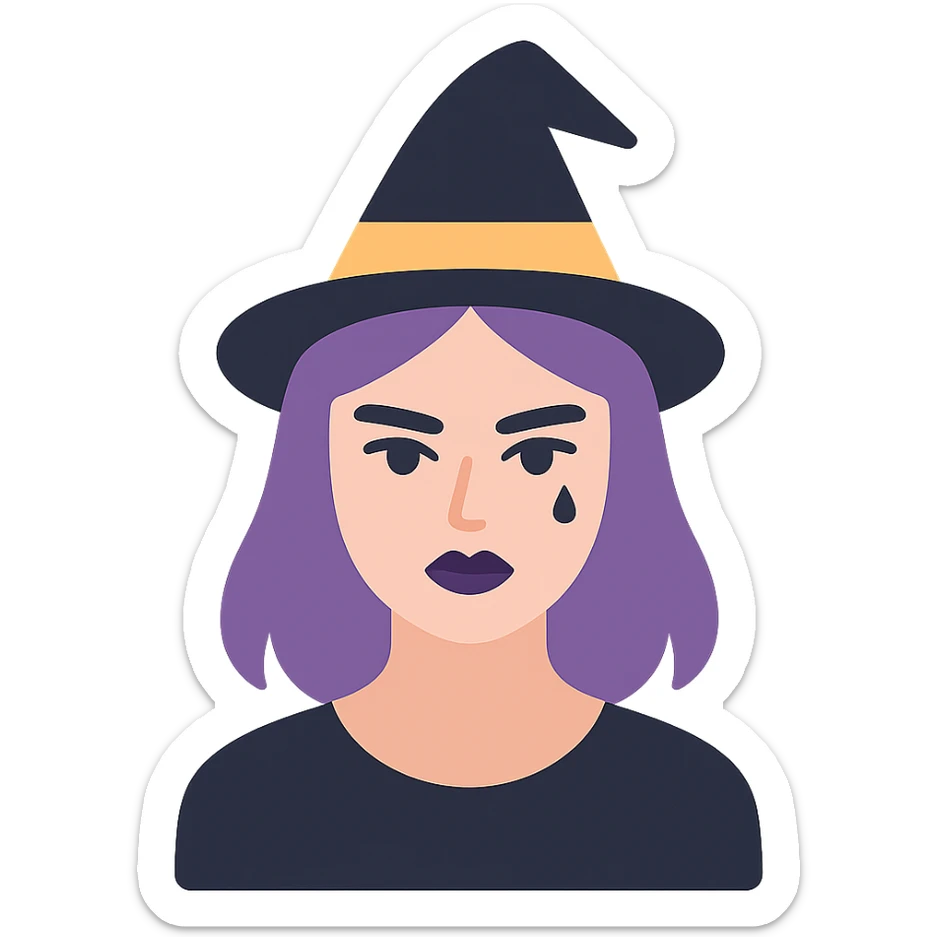 colored icon of a gothic woman with purple hair, witchy touch sticker
