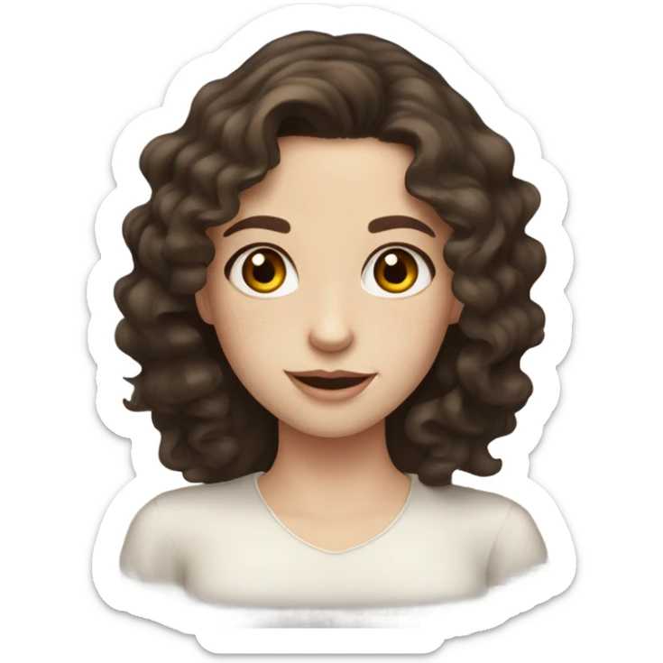 Pale girl with dark brown wavy hair and hazel eyes and freckles sticker