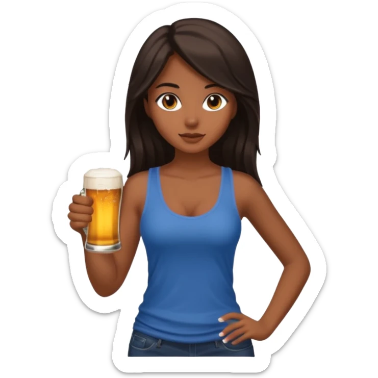 Full body nude very beautiful brown skin young woman, sexual pose, very beautiful face, holding beer, long dark hair sticker