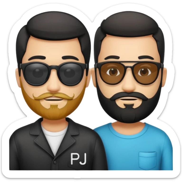 Van u make 2 cool young emojis with shades side by side, both have faded hair, one of them should also have faded beard. Beneath the faded beared emoji should have the initials WQ and the other PJ. black hair and beard sticker