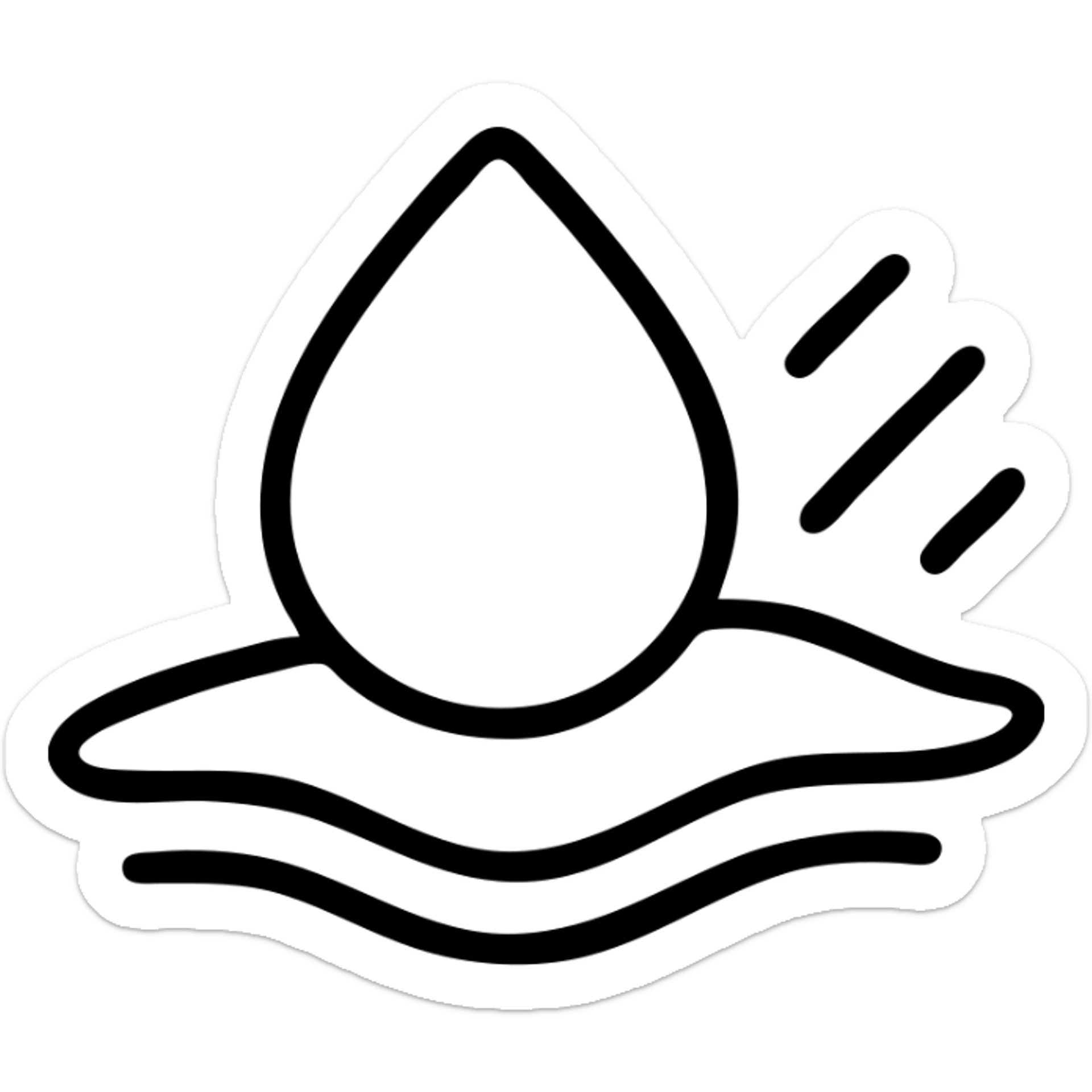 outlined icon of a water droplet sliding on glossy black paint, clean lines, subtle repellent effect with water lines moving away, modern and simple sticker