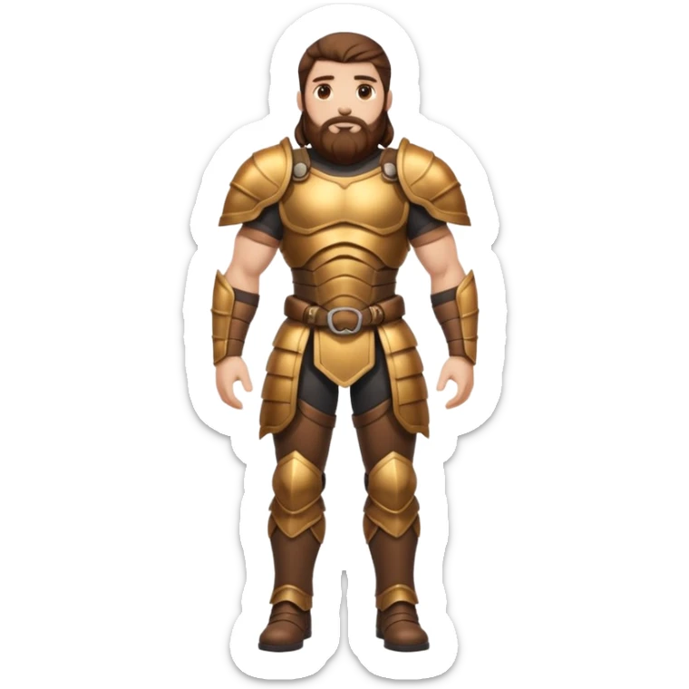 full body man long brown hair brown eyes medium beard white skin muscular build beetle shell armor sticker