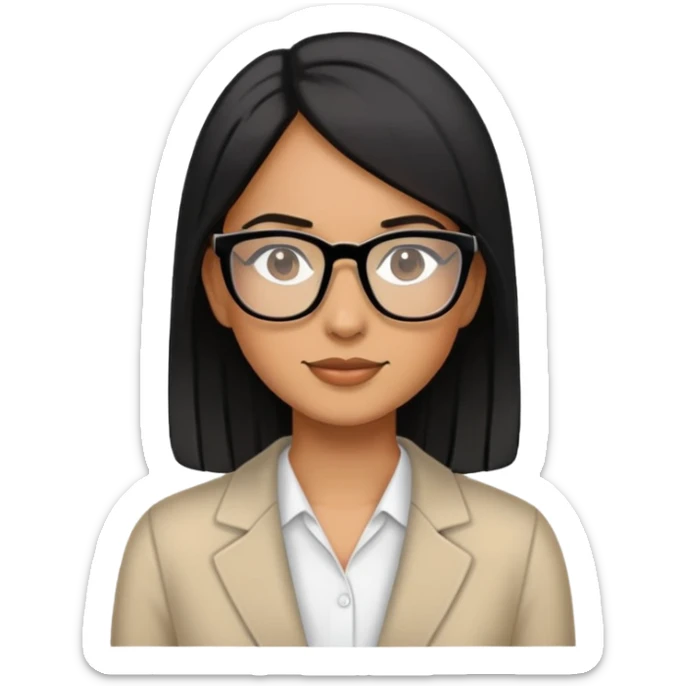 profesora de piel triguena pelo negro semi liso con lentes tranparentes sticker