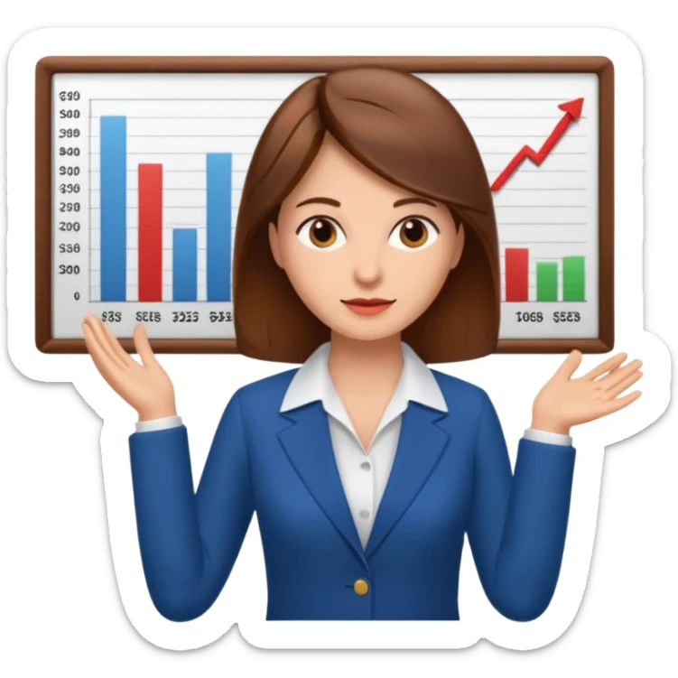 economist woman, brown hair, finance chart sticker