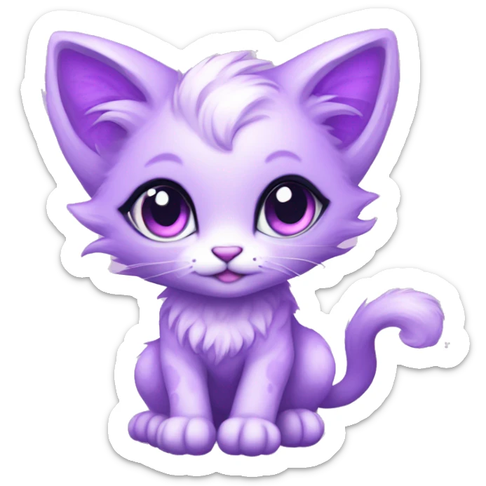 Kawaii bright lilac-colored fantasy ethereal anthro feline fursona animal creature sticker