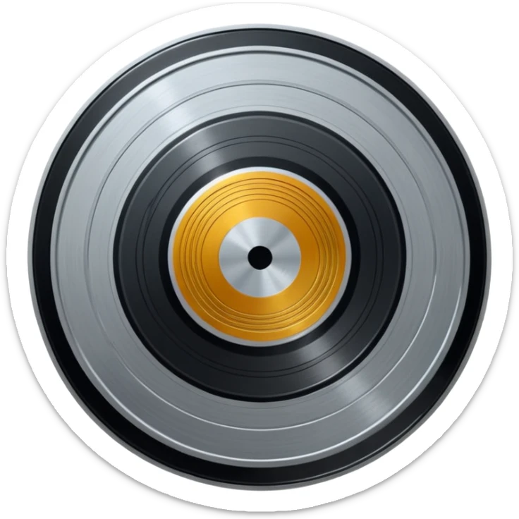 A dark metal platinum music award plaque The center features a relief of a or stylized vinyl record in a slightly darker metallic tone sticker