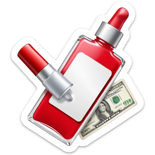 price tag with a few dollar bills and a bottle of nail polish sticker