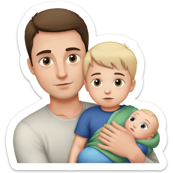 A man with a small child in his arms is peeping, the emphasis is on the eyes sticker