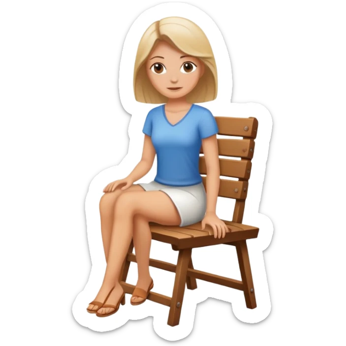 white woman in sport sitting down on a  wooden chair sticker