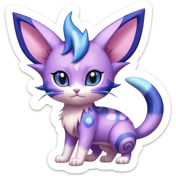Shiny Exotic Cute Adorable Meowth-Espeon-Purrloin-Mew-Meowstic-Hybrid-Creature with pattern-markings sticker