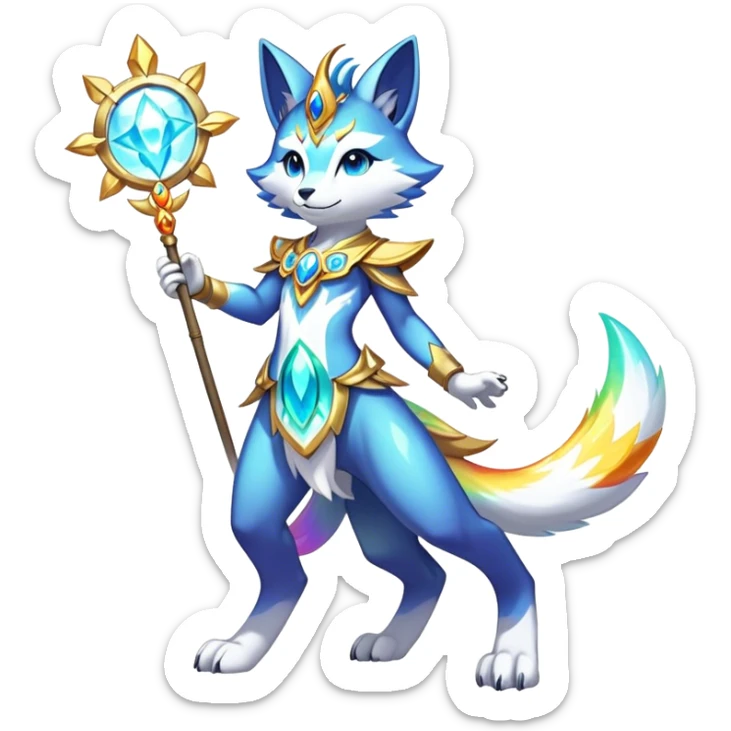 Anthro Sona Colorful Shiny Godly Celestial Shiny Fakemon Full Body sticker
