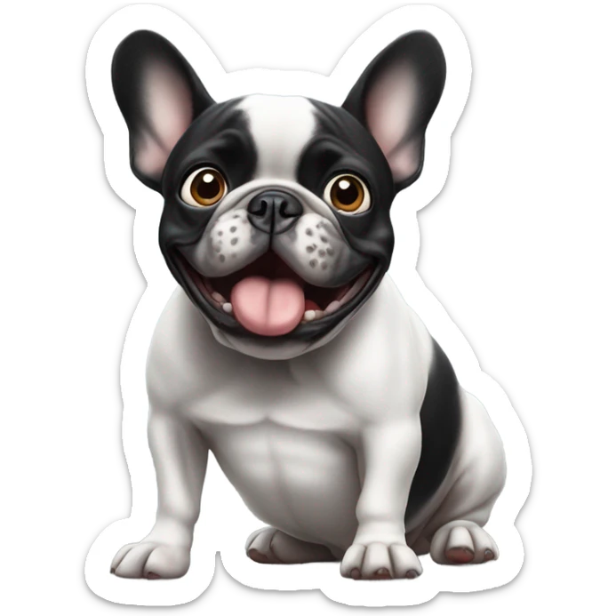 Black and white french bulldog letting out a stinky fart and scaring people around him sticker