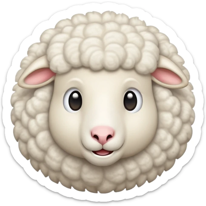 An emoji of a fluffy white sheep with its mouth open, making a 'meee' sound. Cute and cartoon-style, with soft wool texture and expressive eyes. Simple and playful design, resembling a classic farm animal emoji sticker