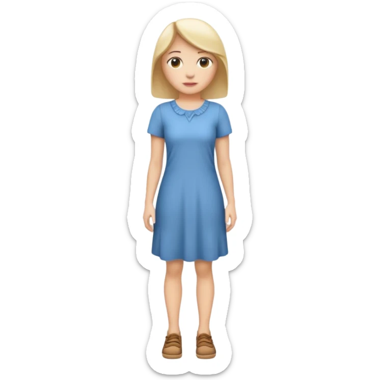 Create me an emoji of a full body white female in a casual dress, looking slightly to her right. sticker