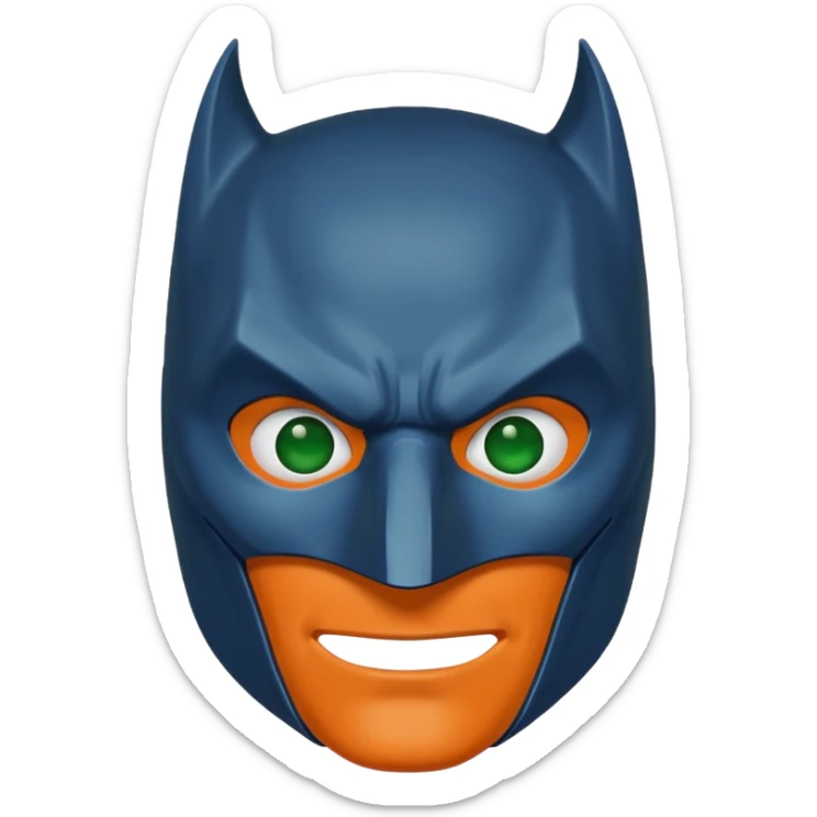 batman emoji with the mask is in blue, orange and green, the face, eyes are regular colors sticker