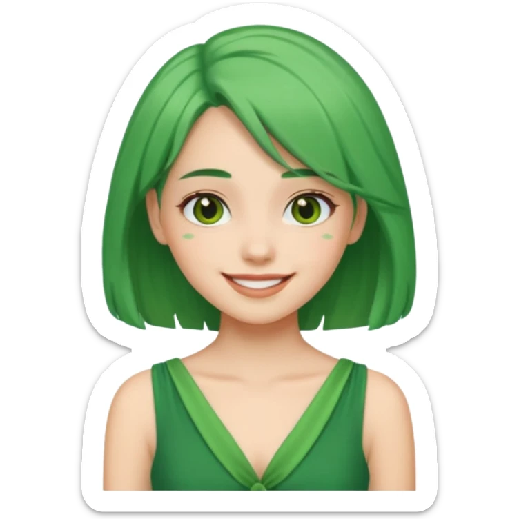 a girl of nature green hair and it shows her whole body green dress pretty sticker