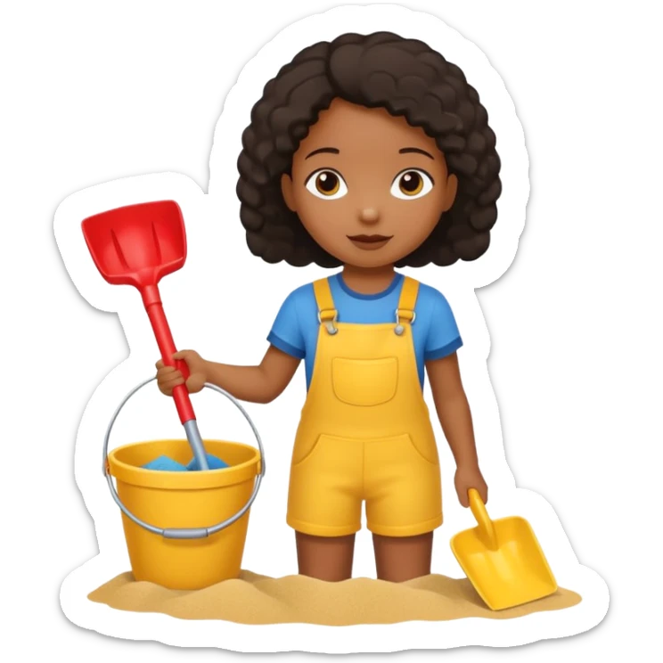 black kid girl with toy sand bucket and shovel sticker