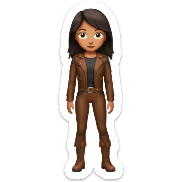 Tan skin with freckles, long dark hair, hazel eyes Dominatrix full body sticker