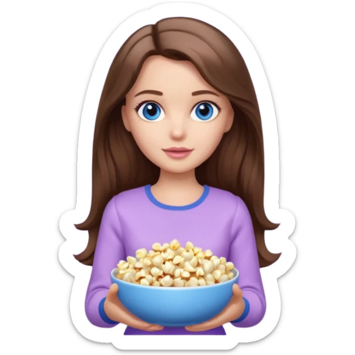 beautiful barbie girl with long brown hair, blue eyes and wearing light purple clothes watching stranger things on tv sticker