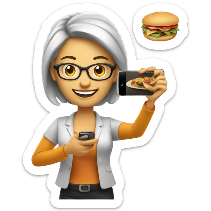 Happy Lady corporate business owner shooting food photos & videos with her phone sticker