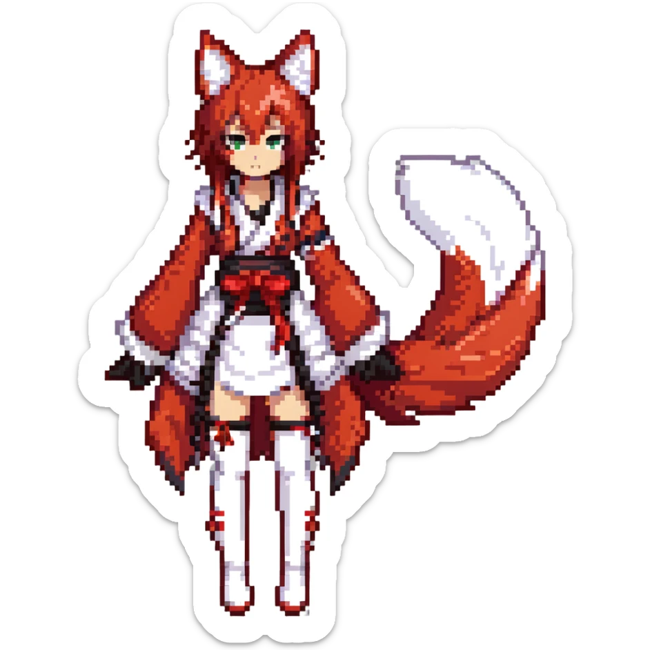 Azur Lane Akagi kitsune girl with red and white outfit and multiple fox tails sticker
