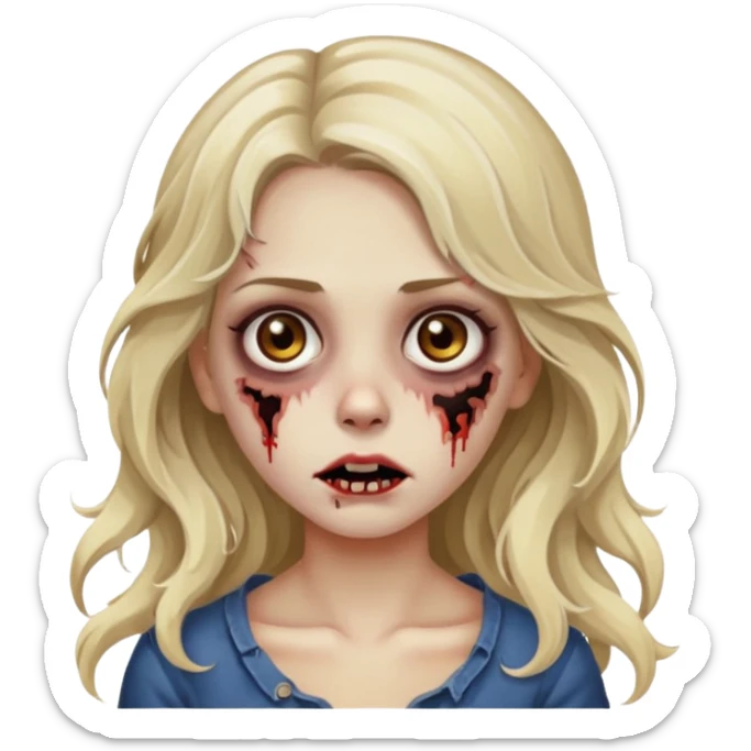 Emoji de menina zumbi bonita, cabelo longo, ondulado, castanho quase loiro, olhos castanhos  sticker