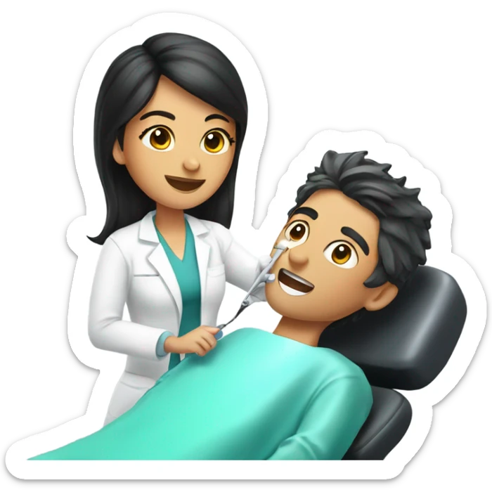 Olive skin black hair dentist working on patient on a dental chair  sticker