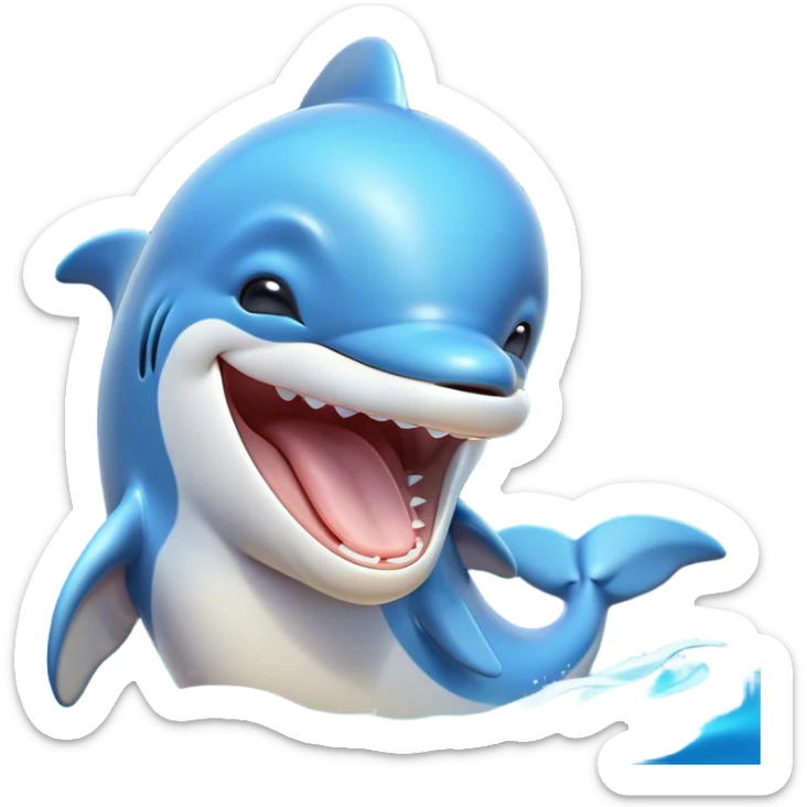 Cinematic Cute Yawning Dolphin Portrait Emoji, Head tilted slightly with a dramatic, wide-open yawn, showcasing a sleek, streamlined body with softly curved contours and drowsy, half-closed eyes, Simplified yet irresistibly adorable features, highly detailed, glowing with a soft, cozy oceanic glow, high shine, relaxed yet expressive, stylized with a dash of whimsical aquatic charm, soft glowing outline, capturing the essence of a drowsy yet affectionate dolphin that appears ready to stretch out and yawn its way out of the screen! sticker