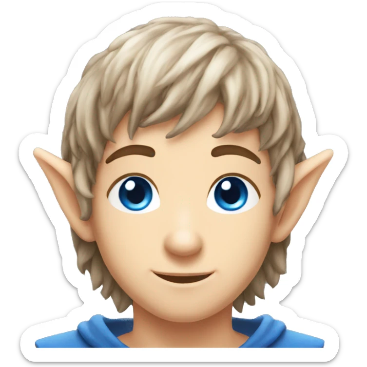 a twink elf with fluffy brown gamer hair and blue eyes and long elf ears sticker