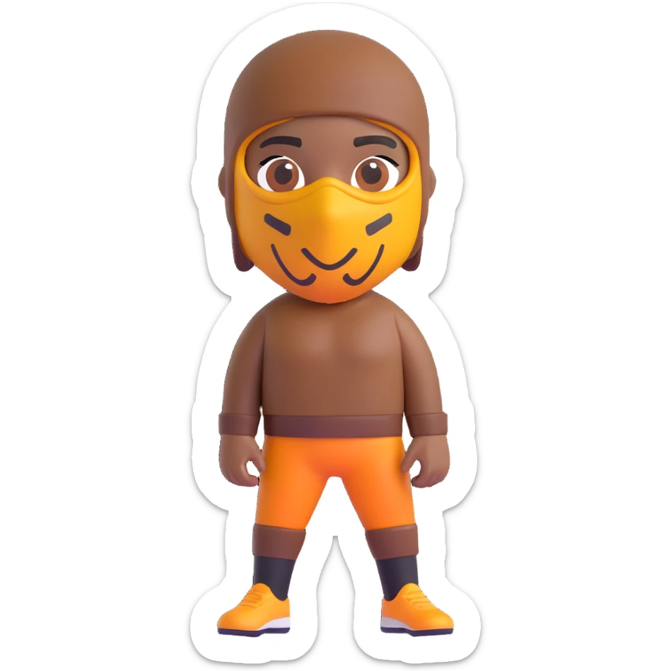 person with brown skin and visible tattoos wearing a Nike ski mask, modern 3D emoji style sticker
