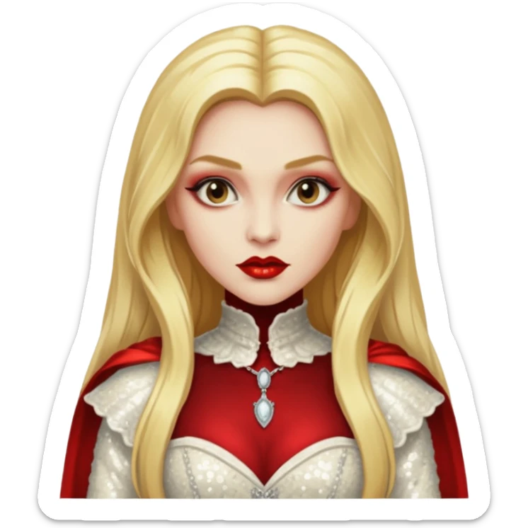 Marishka, Bride of Dracula from Van Helsing with long golden blonde hair, ivory sequin outfit sticker
