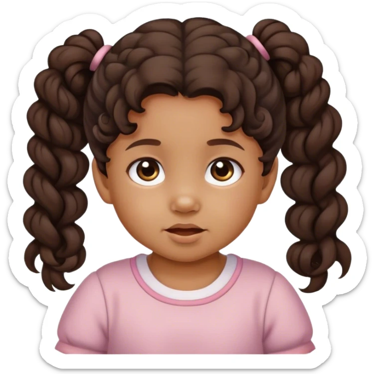 toddler with curly dark brown hair and pigtails with tan skin sticker