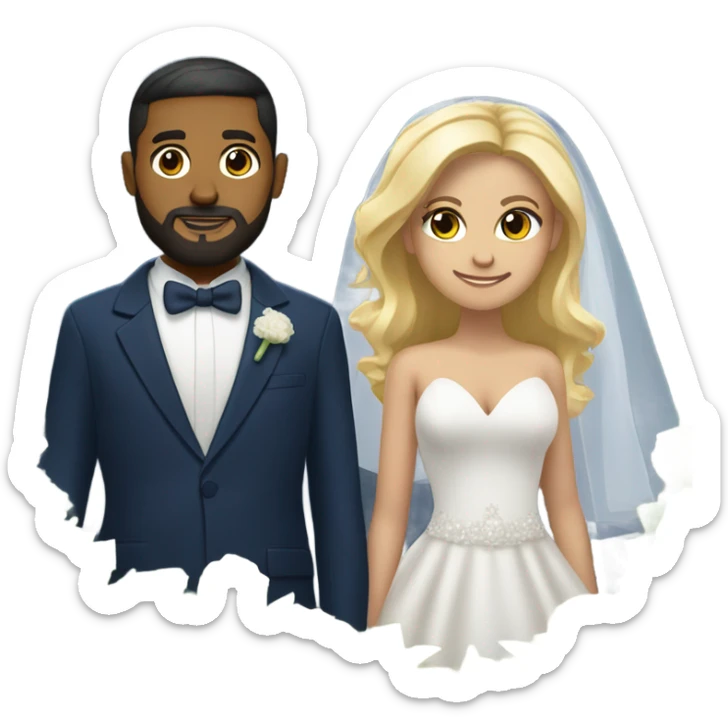 Puerto rican beard short hair with navy blue suit marrying  with blond woman  sticker