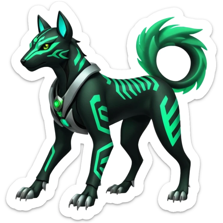 Black and green cyberpunk intricate neon glowing grey white futuristic cyborg-Houndoom-Tigress-Luxray-Gryphon-fusion (full body) sticker