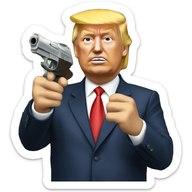 trump shoting away money with a money gun sticker